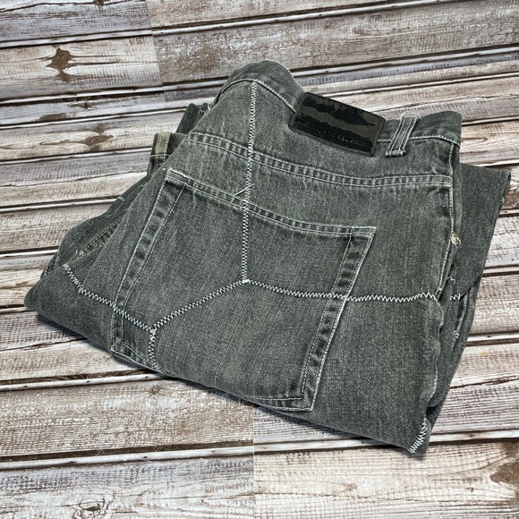 Vintage‎ Koman Jeans Y2K Baggy Stitching Black Size 38x32(31) - Picture 1 of 11